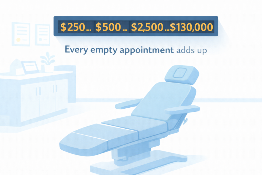 empty clinic chair showing that no-show appointments add up